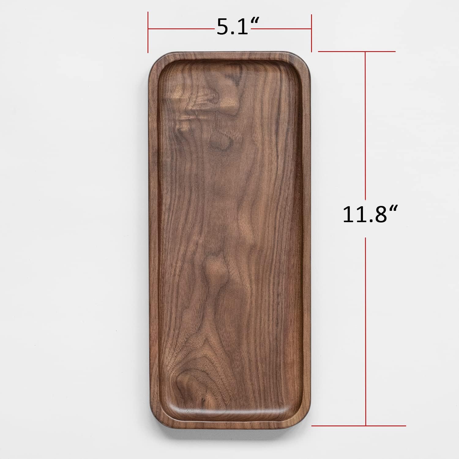Muso Wood Bandeja de madera maciza para servir de nogal, bandeja pequeña rectangular para baño, bandeja de cena, bandeja de té, bandeja de café