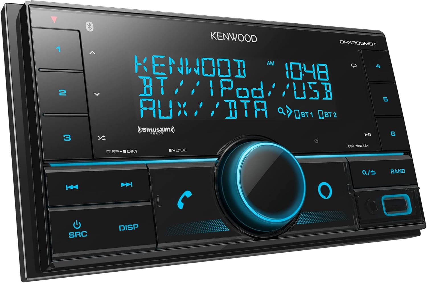 Kenwood DPX305MBT – Receptor de medios digitales doble DIN en el salpicadero con Bluetooth (no reproduce CDs)  Receptor estéreo para automóvil sin