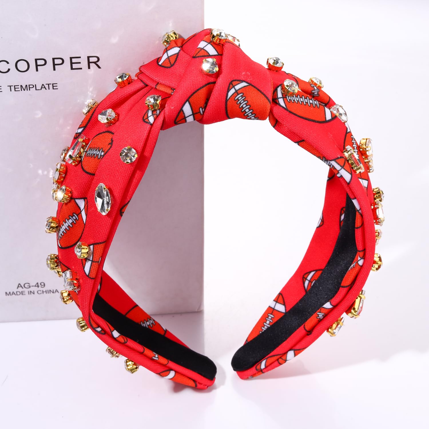Diadema de fútbol para mujer, accesorios de fútbol para mamá, diadema anudada con diamantes de imitación, diadema con nudo superior ancho adornado,