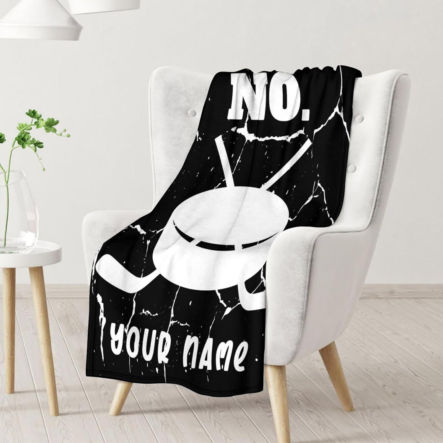 Manta de hockey personalizada con nombre, manta deportiva de 30 x 40 pulgadas para niños y niñas, manta negra de felpa suave para sofá, oficina
