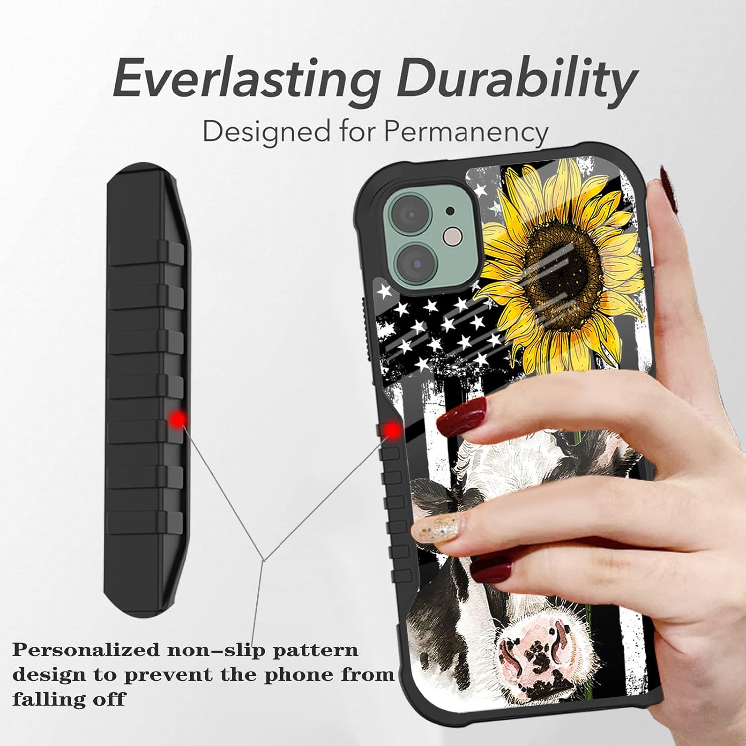 Funda compatible con iPhone 1212 Pro para niños y niñas, diseño de girasol y vaca con protección antideslizante a prueba de golpes, protección