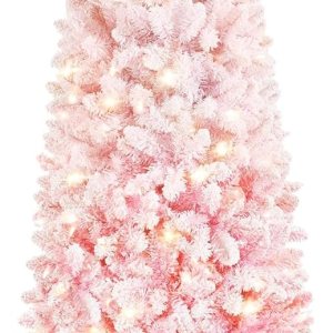 Yaheetech Árbol de Navidad preiluminado de 6 pies con bisagras, esquina delgada, árbol de Navidad, decoración navideña con 250 luces blancas cálidas Yaheetech Árbol de Navidad preiluminado de 6 pies con bisagras, esquina delgada, árbol de Navidad, decoración navideña con 250 luces blancas cálidas