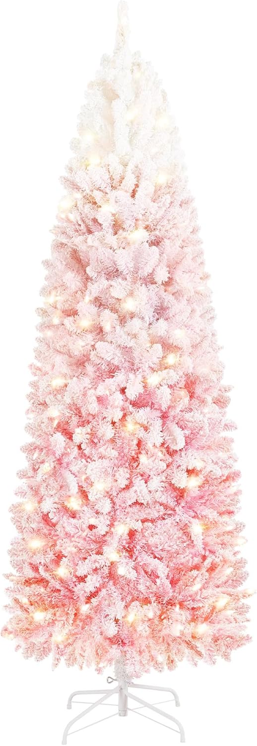 Yaheetech Árbol de Navidad preiluminado de 6 pies con bisagras, esquina delgada, árbol de Navidad, decoración navideña con 250 luces blancas cálidas