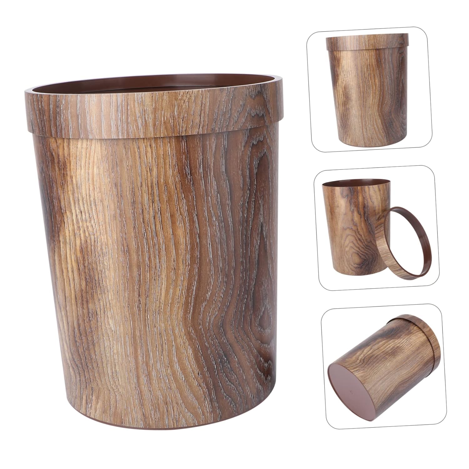 SOLUSTRE Bote de basura retro para oficina, papelera de mimbre, cesta de basura de papel, papelera de madera, para sala de estar, contenedor de