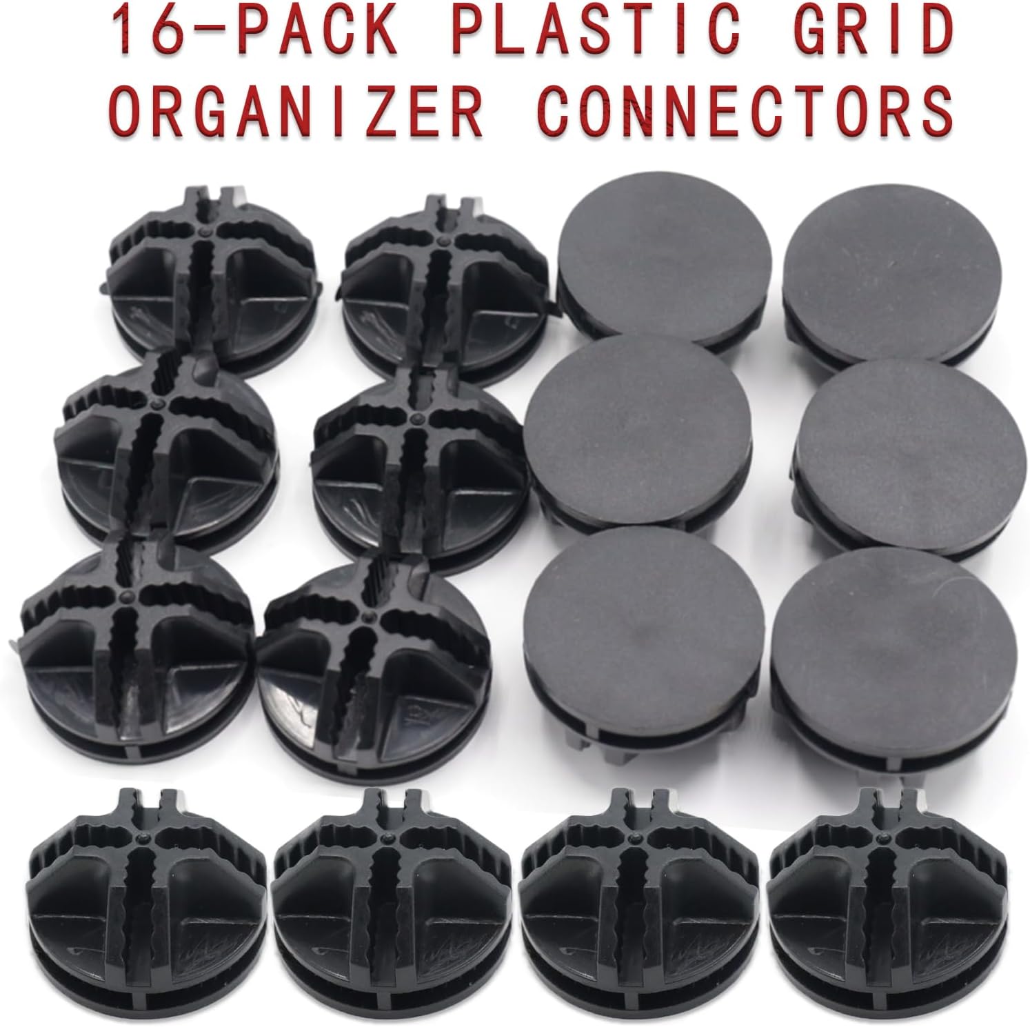Paquete de 16 conectores organizadores de rejilla de plástico para almacenamiento modular de armario y estanterías de rejilla metálica, conectores