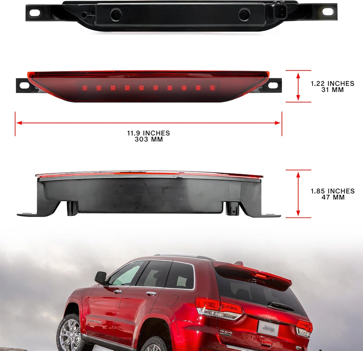 NSLUMO Tercera luz de freno LED de repuesto para J-eep Grand Cherokee WK2 2011-2022 LED 3er centro de frenos Lámpara de parada de montaje alto Lente