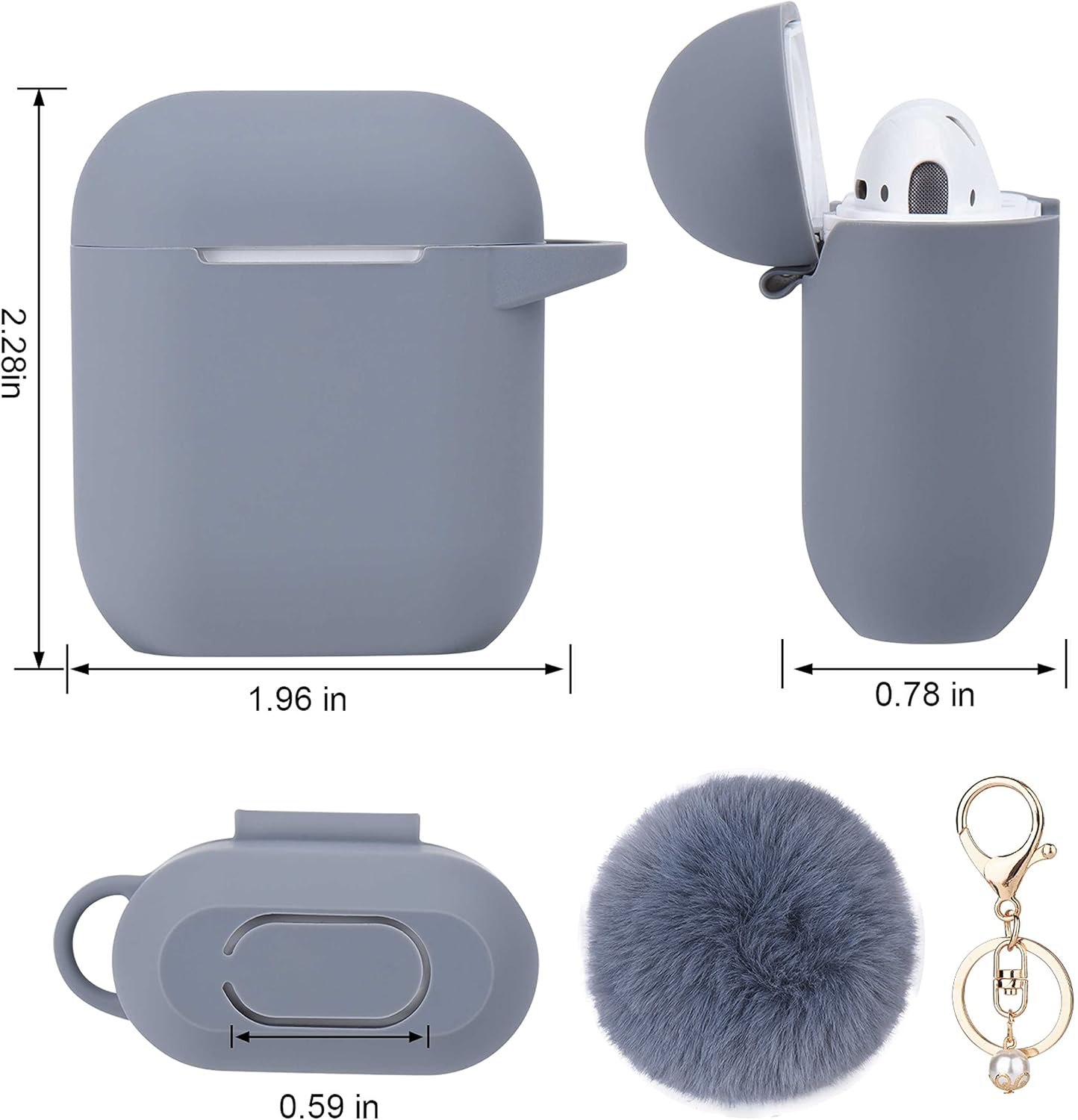 Funda azul de Alaska para mujer, bonita funda diseñada para AirPods con pompones, funda protectora de silicona compatible con AirPods 12, accesorios