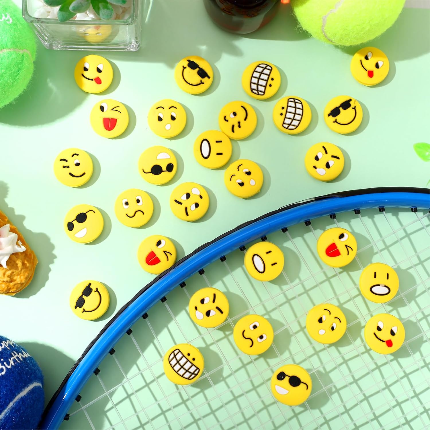 Jexine Amortiguador de vibraciones de tenis de silicona para raquetas de tenis, suministros de tenis lindos para regalo