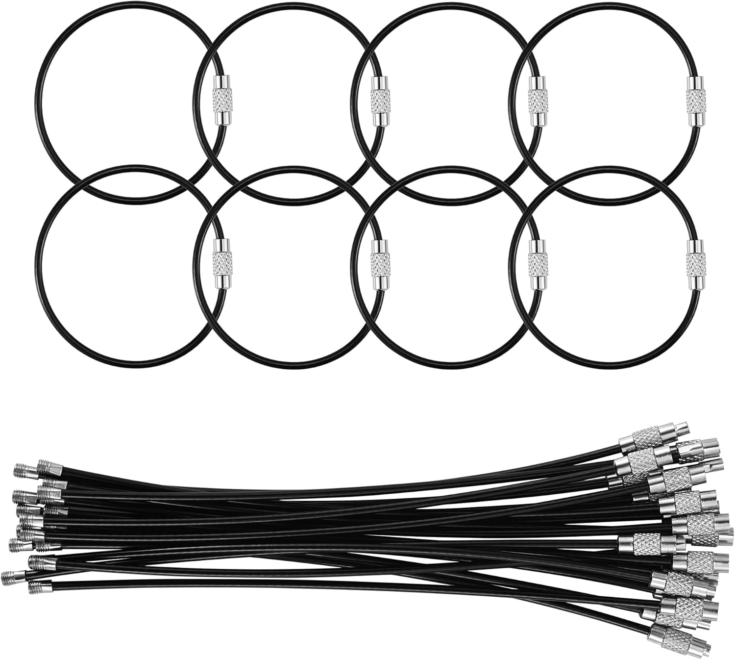 Paquete de 25 llaveros de alambre, llavero de acero inoxidable recubierto de nailon de 5.9 pulgadas, bucles para etiqueta de equipaje, barril