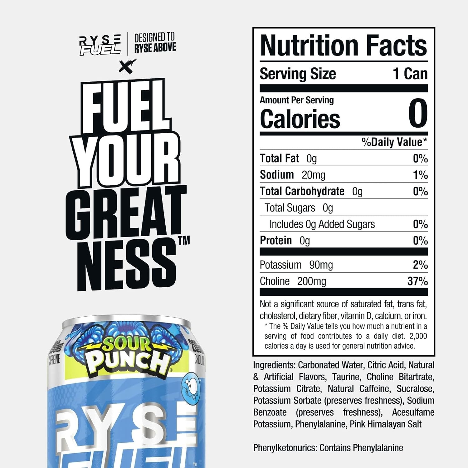 RYSE Up Supplements Bebida energética sin azúcar de combustible, apta para veganos, sin gluten, sin rellenos y sin colores artificiales, 0 calorías,