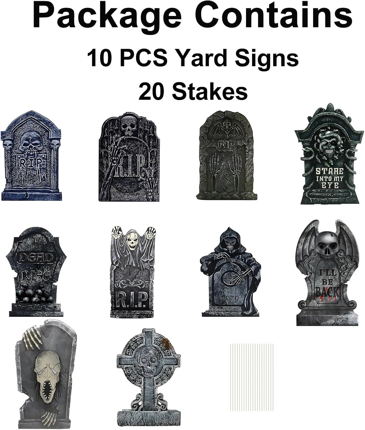 GameXcel 10 piezas de decoración de lápida de Halloween para lápida de cementerio, letreros de patio al aire libre, césped, patio, jardín,