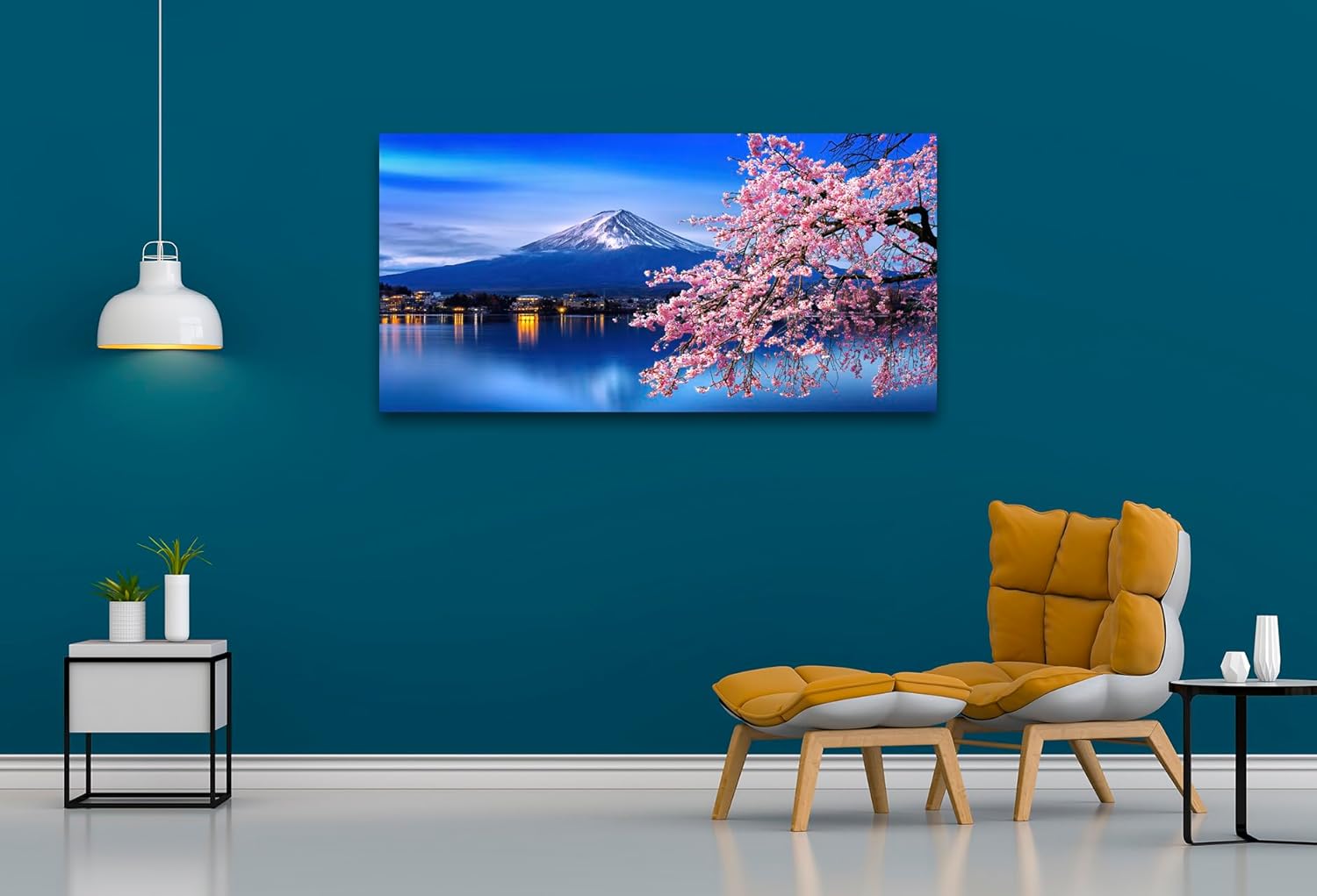 Aibonnly Lienzo decorativo para pared, diseño de cerezos en flor de monte Fuji, 1 pieza, póster enmarcado y estirado listo para colgar para sala de