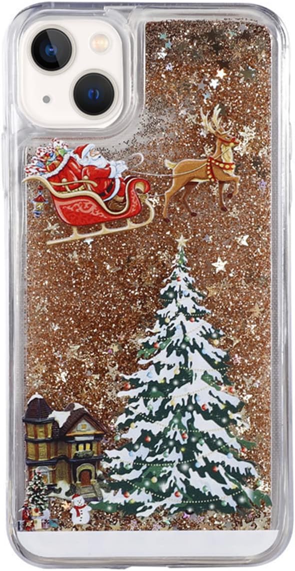 Topwin Funda para iPhone 13 de 6.1 pulgadas, diseño de arena movediza de 6.1 pulgadas, líquido flotante con purpurina brillante, muñeco de nieve,