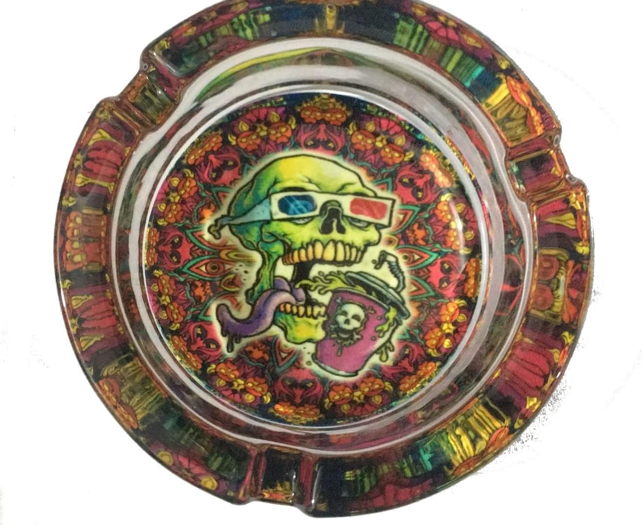 Cenicero de vidrio extra pesado de 3.5 pulgadas (calavera de película 3D)