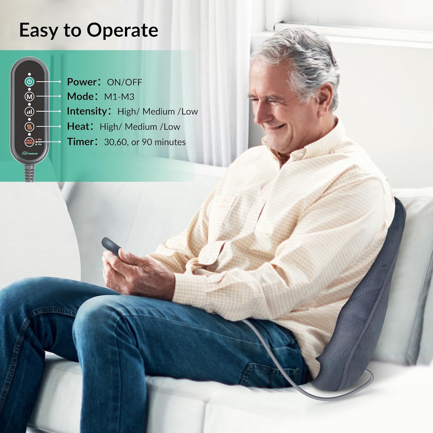 Snailax Almohada de apoyo lumbar calentada para silla de oficina, almohada de apoyo de espalda para automóvil con vibración, soporte de silla para