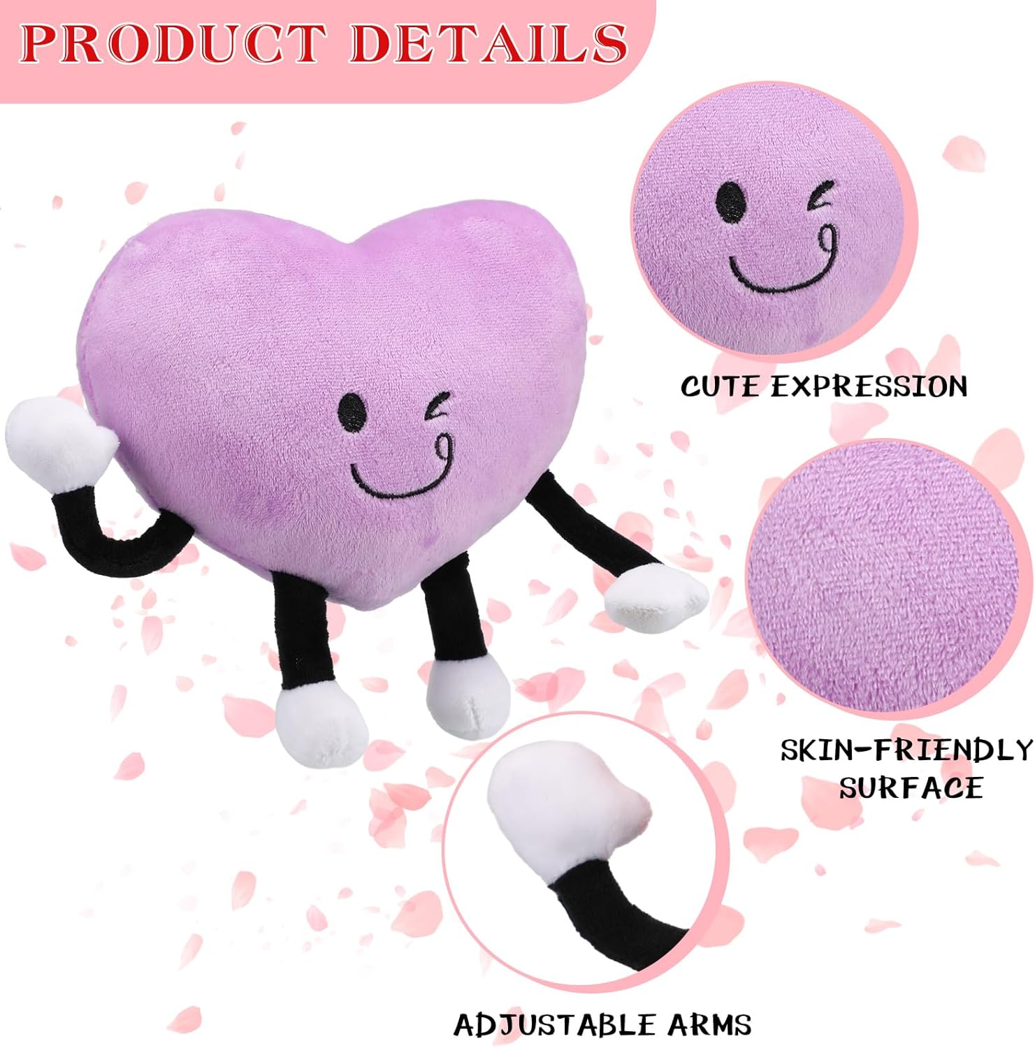 6 piezas de peluche de corazón con patas, almohada en forma de corazón de 9 pulgadas, regalo de animal de peluche de corazón para bebés, niñas,