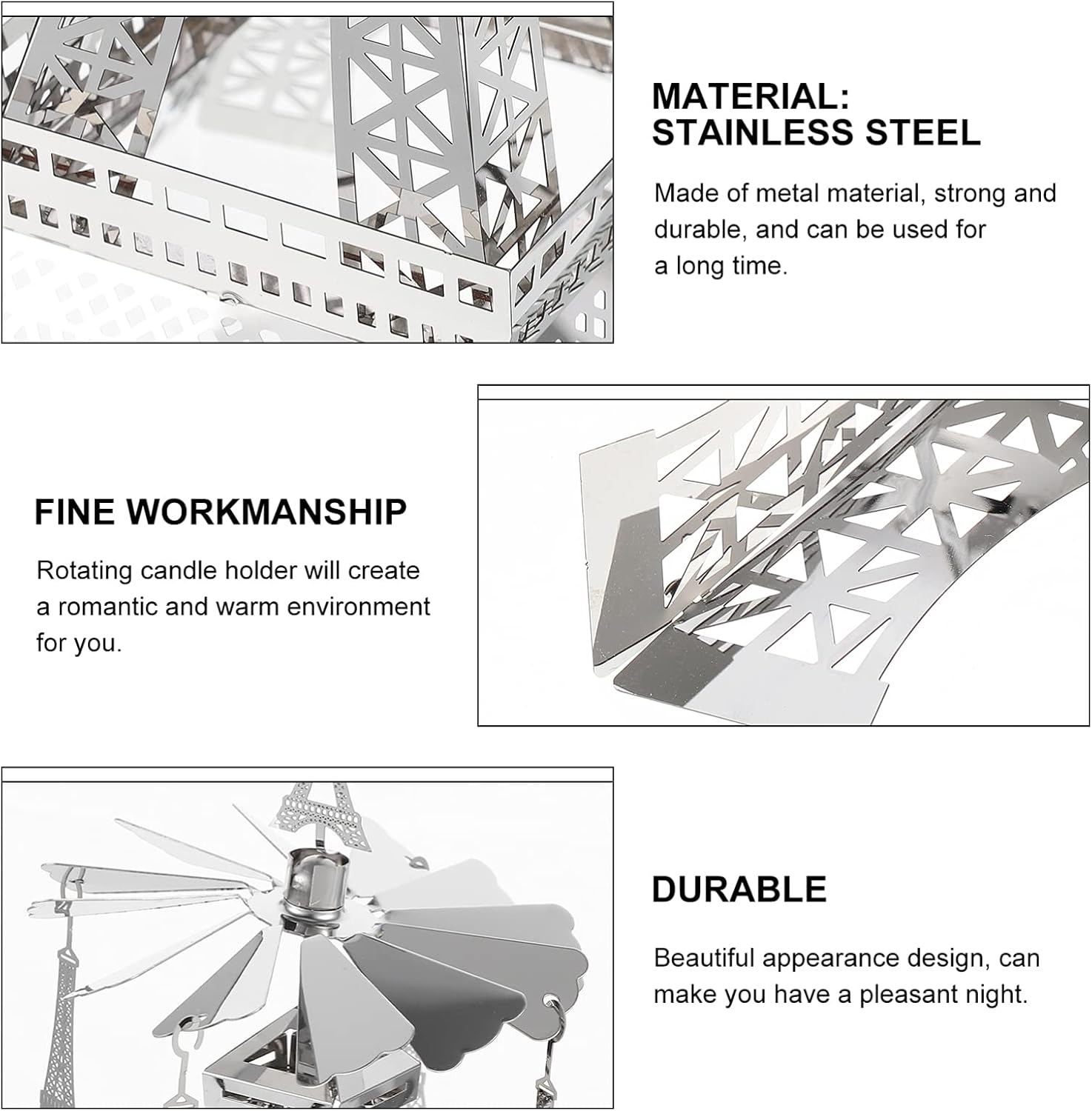 Uonlytech Candelabro giratorio romántico de la torre Eiffel de metal para decoración de mesa