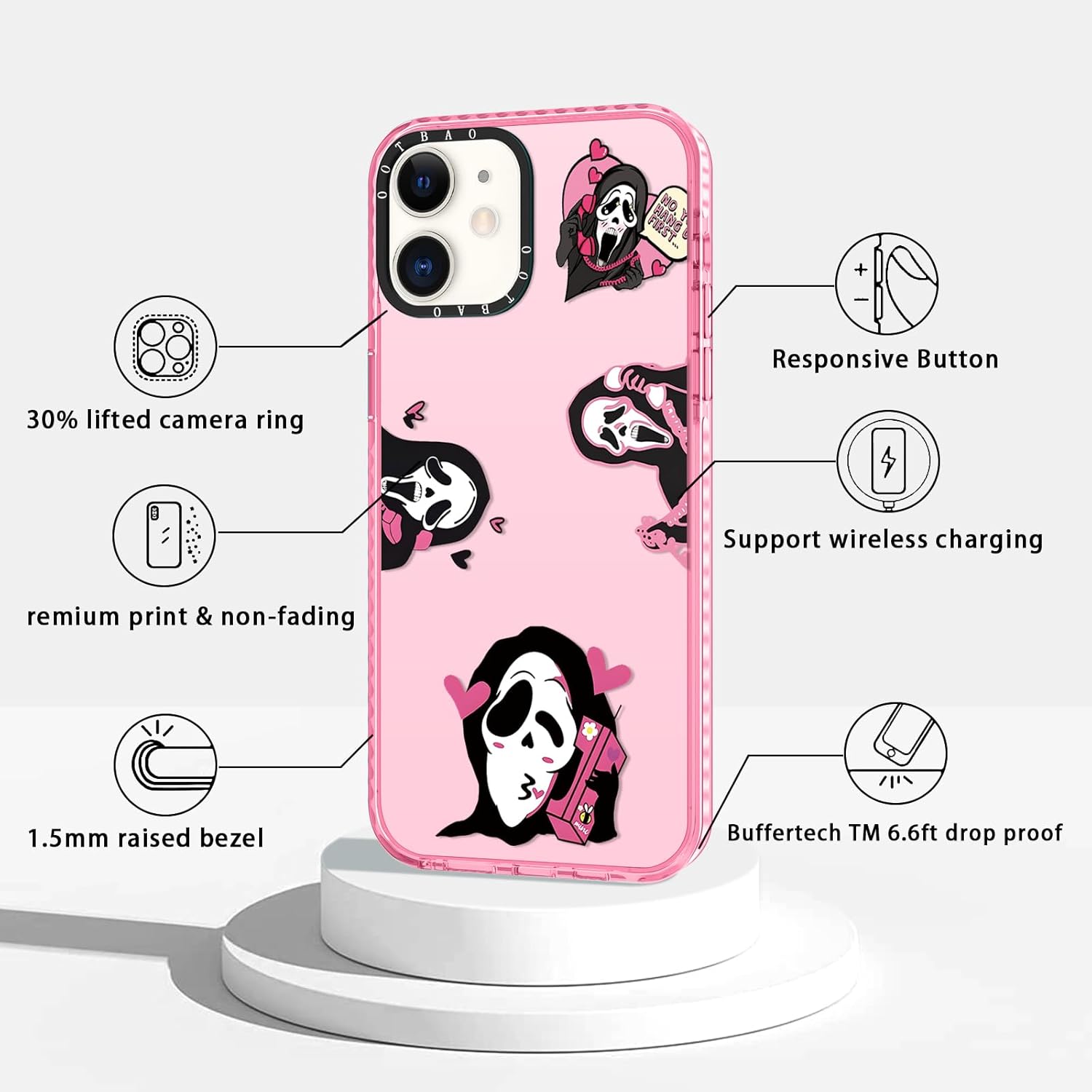 Funda transparente para iPhone 11, funda transparente de 6.1 pulgadas, estampado de grito de película de terror, diseño único, fundas rosas, funda