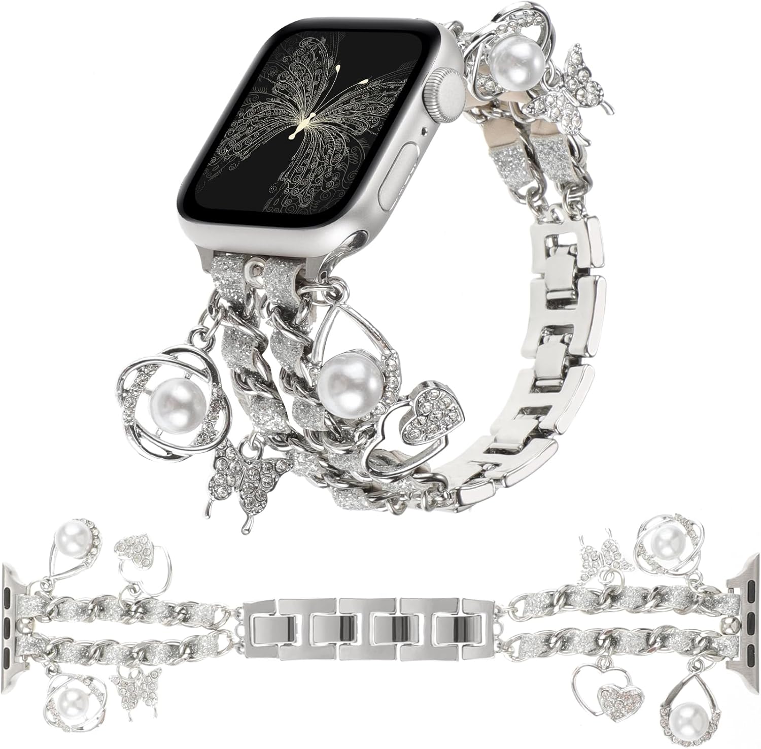WONMILLE Correa compatible con Apple Watch de 1.732 in 1.772 in 1.929 in 1.654 in 1.496 in 1.575 in 1.614 in mujer elegante diseño de cadena con