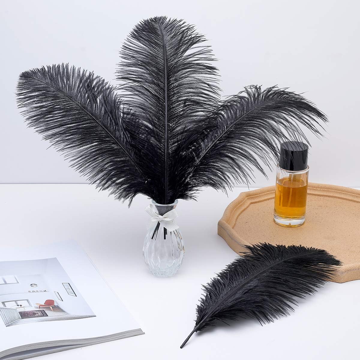 Ballinger Plumas de avestruz grandes negras  12 plumas grandes de 14 a 16 pulgadas para jarrón, centros de mesa de fiesta de boda y decoración del
