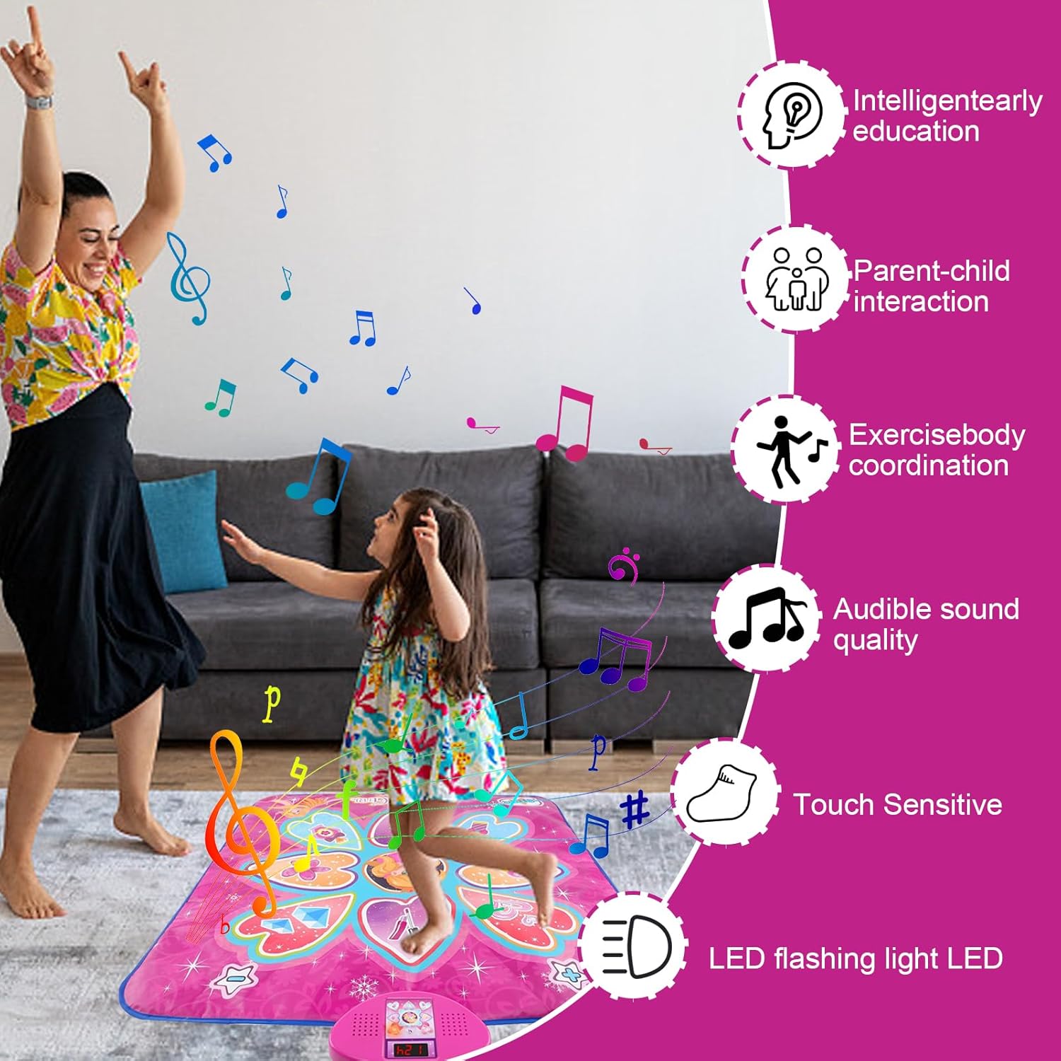Tapete de baile, tapete electrónico de baile, juguetes de baile para niños con 7 modos de juego, regalos de cumpleaños de Navidad con luces LED para
