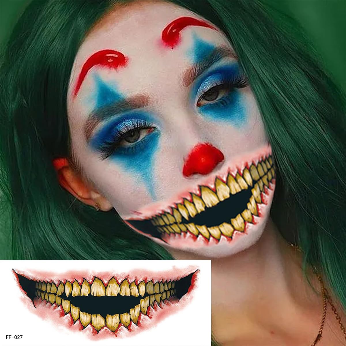 10 hojas de calcomanías temporales de Halloween para tatuajes de broma, para la cara, calcomanías temporales de boca de payaso de terror, heridas de
