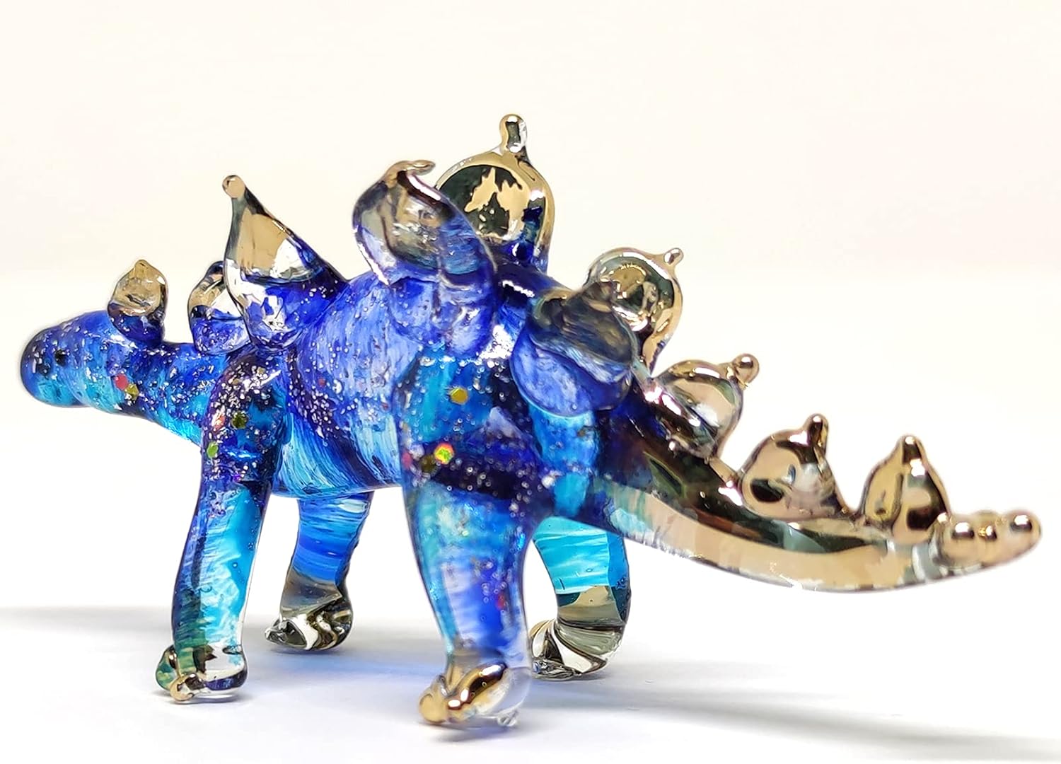 Stegosaurus – Figuras miniatura de dinosaurio soplado a mano, animales artísticos, regalo coleccionable, decoración del hogar (azul)