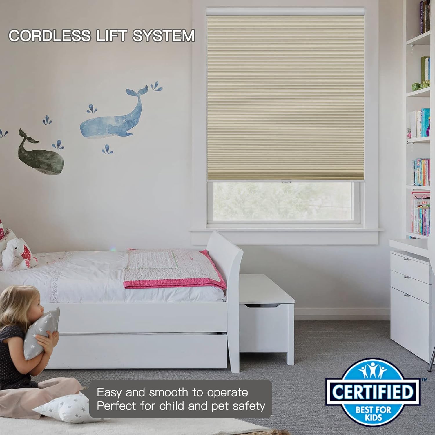 Moonice Persianas celulares opacas sin cordón, persianas celulares para puerta de ventanas, persianas personalizadas de panal para el hogar, cocina,