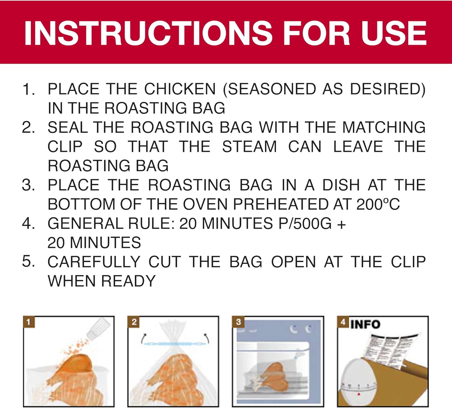 Bolsas para asar en horno, asar en bolsas de carne y mariscos, accesorios de cocina para cocinar, transparentes, paquete de 10, medianas (14.96 x