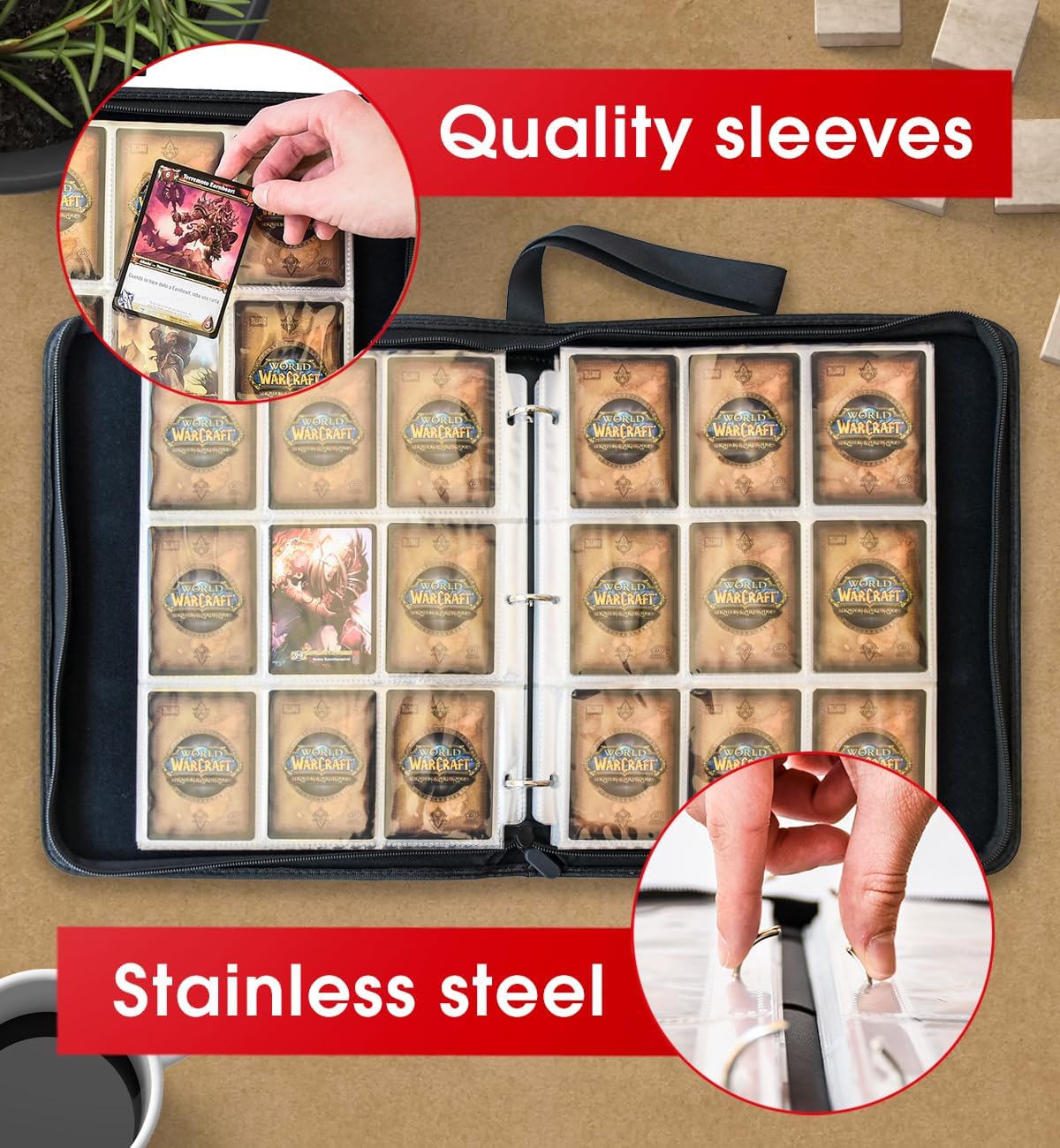 Generic Carpeta de tarjetas de béisbol con 9 bolsillos, material de piel sintética, capacidad para 900 tarjetas, 3 anillos, 50 hojas, color rojo