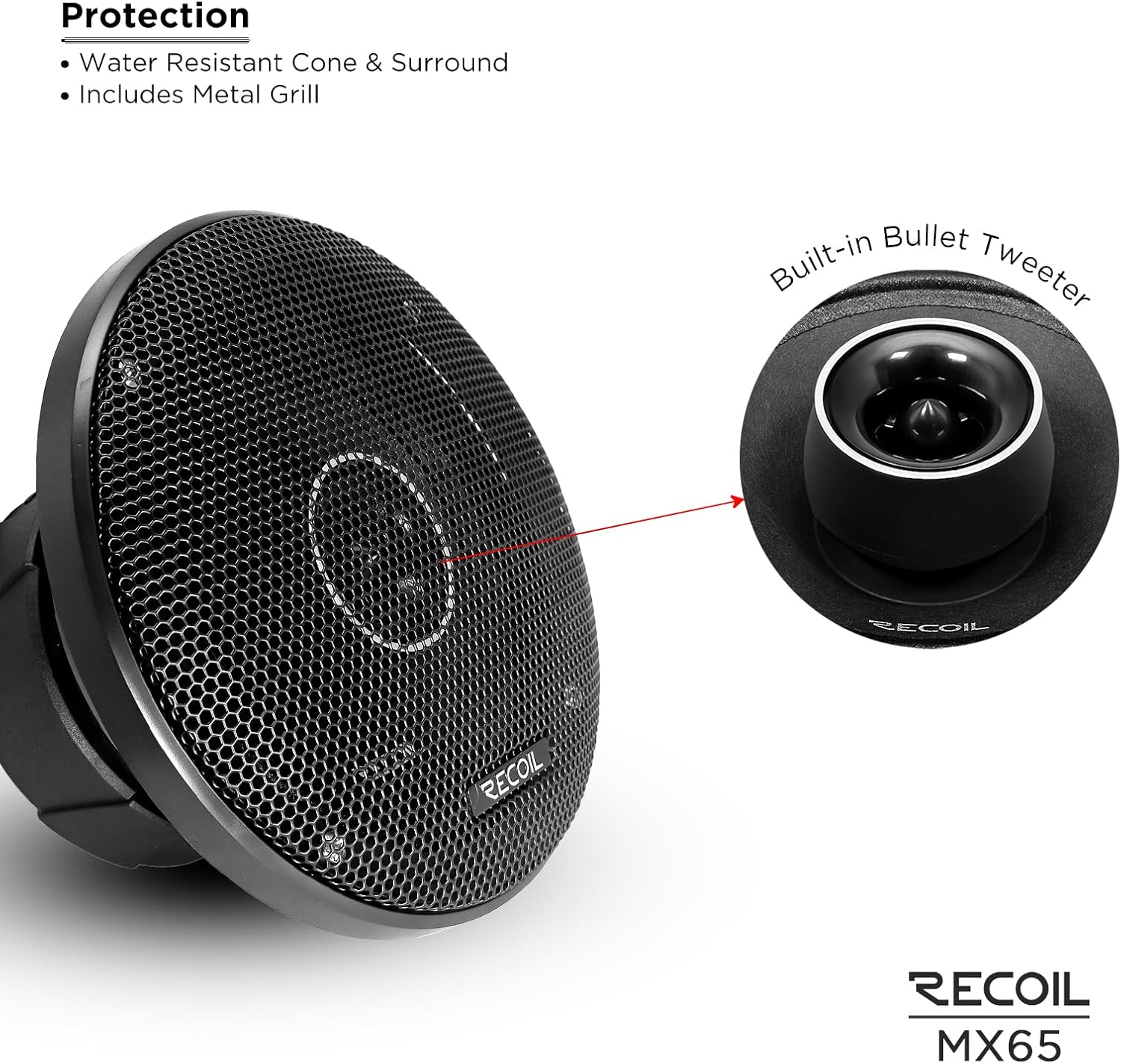 RECOIL MX65 Par de altavoces coaxiales de rango medio de 6.5 pulgadas de audio profesional de 2 vías con tweeters de bala incorporados 560 vatios