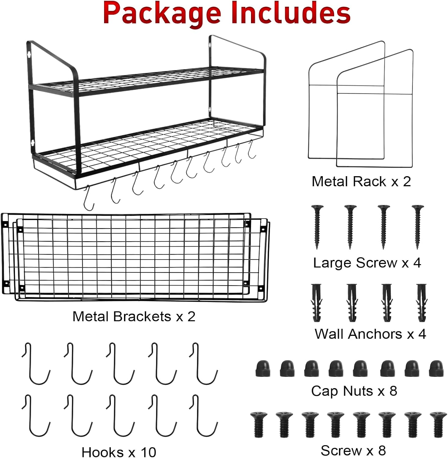 Estante colgante para ollas, 2 niveles, soportes para ollas de pared para almacenamiento de cocina, organizador de ollas y sartenes con 10 ganchos,