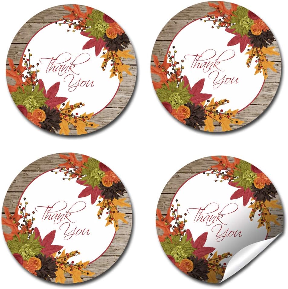 AmandaCreation – Etiquetas adhesivas de agradecimiento con hojas de otoño, 40 calcomanías circulares de fiesta de 2 pulgadas por AmandaCreation,