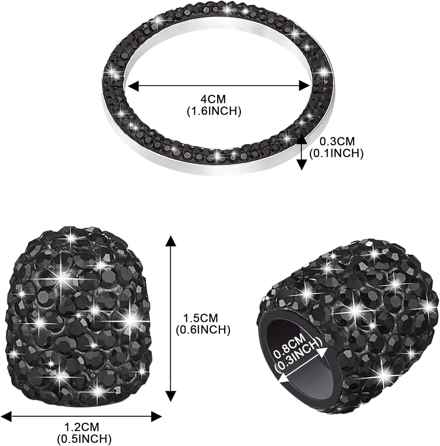 Cubiertas universales de diamantes de imitación con 1 pieza de diamantes de imitación de automóvil, anillo de emblema para botón de encendido de