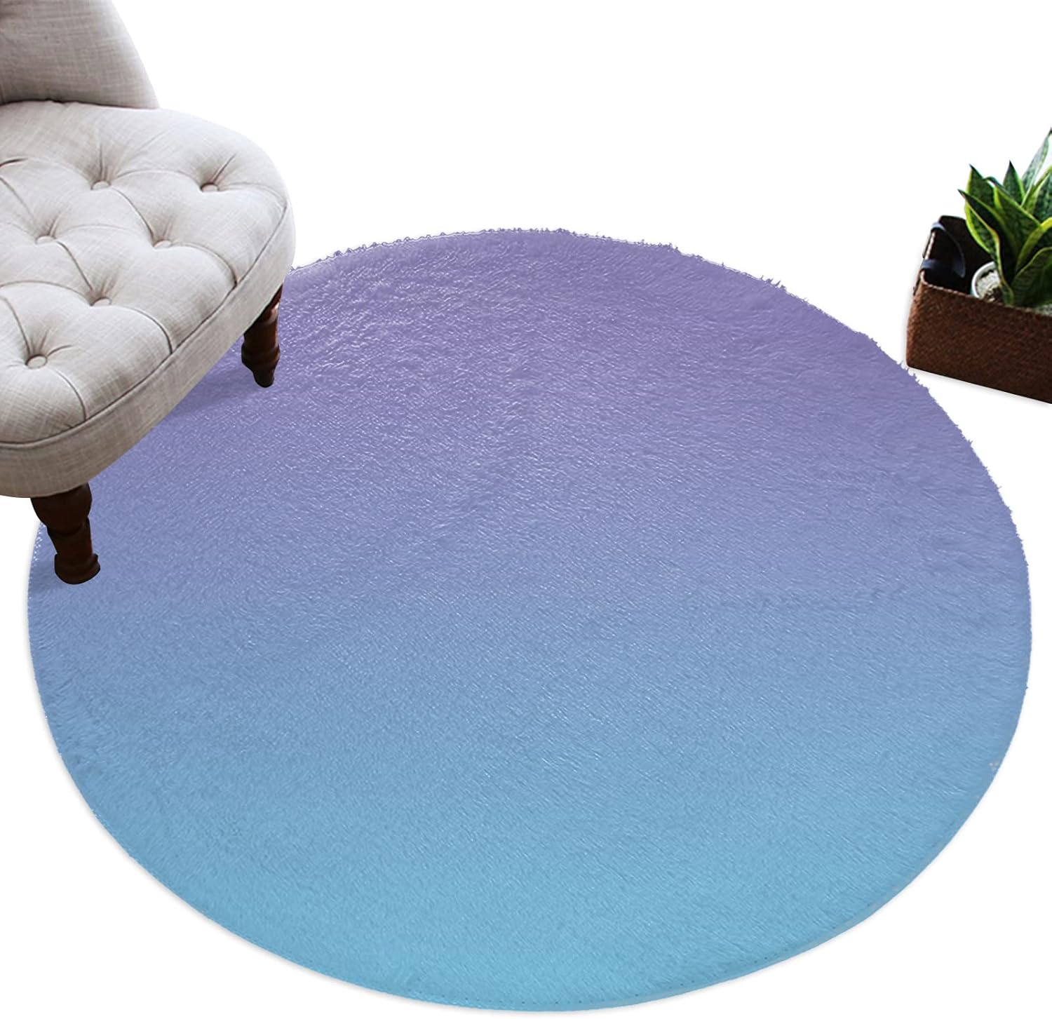 Alfombra redonda de sirena degradada, color morado, turquesa, alfombra redonda de sirena esponjosa, alfombra suave de arte moderno, antideslizante,
