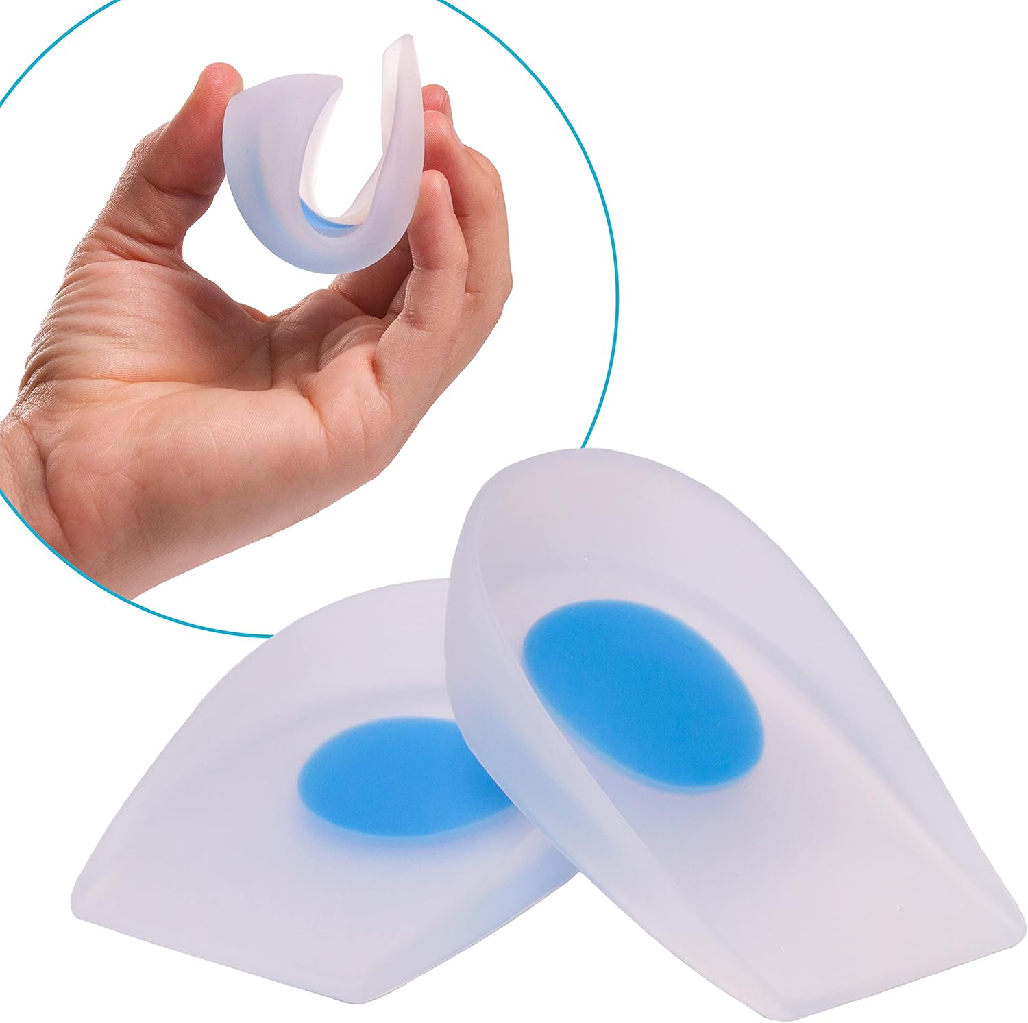 BraceAbility Copas de talón  Almohadillas de silicona de grado médico para fascitis plantar, almohadillas ortopédicas de gel para pies y protectores