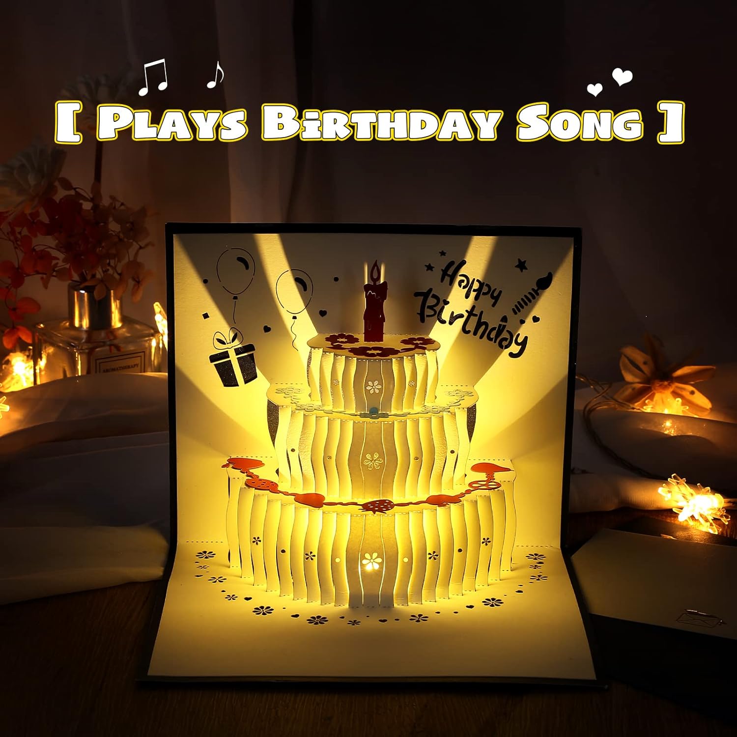 Tarjeta musical de cumpleaños con sonido, música y luz, tarjetas emergentes 3D de feliz cumpleaños para hombres, mujeres y niños