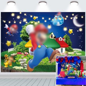 Super Bros – Telón de fondo para decoración de fiesta de revelación nocturna, pancarta con estrellas y puntos de estrellas, suministros para fiestas Super Bros – Telón de fondo para decoración de fiesta de revelación nocturna, pancarta con estrellas y puntos de estrellas, suministros para fiestas