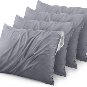Utopia Bedding Protector de almohada impermeable con cremallera (paquete de 4) Queen Grey – Funda de almohada a prueba de chinches de 20 x 28 Utopia Bedding Protector de almohada impermeable con cremallera (paquete de 4) Queen Grey – Funda de almohada a prueba de chinches de 20 x 28