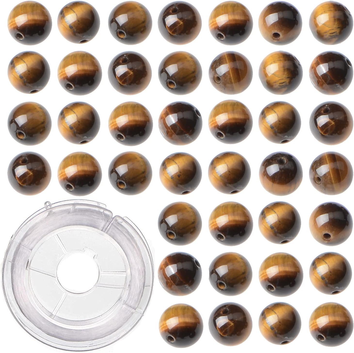 200 cuentas sueltas y redondas de ojo de tigre amarillo natural (piedra preciosa) de 0.236pulgadas para hacer joyas y cordón elástico de cristal