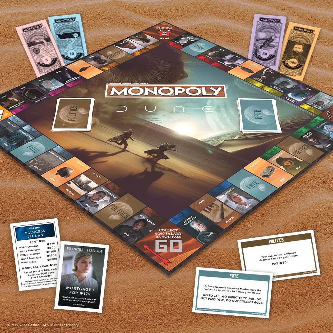 Monopoly Dune  Juega como The Ducal Ring, Crysknife, Gom Jabbar y más  Juego coleccionable con licencia oficial basado en The Movie Dune