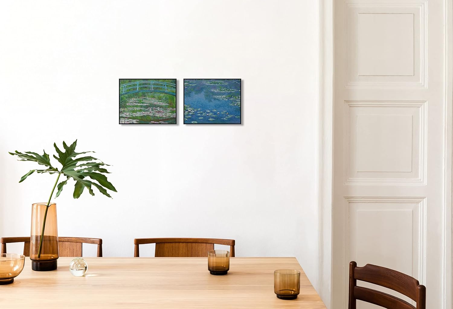 Simulación de impresión 3D textura pintada a mano sobre lienzo pintura Claude Monet Water Lilies The Japanese Footbridge Front Load Frame 13×18″