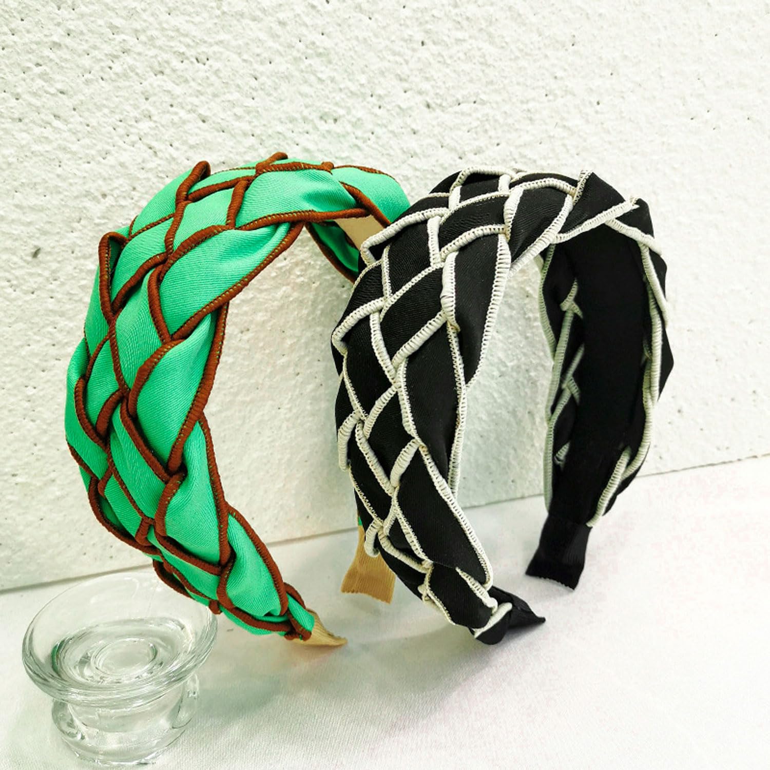 Diadema de moda para mujer, anudada con joyas, adorno de cristal, banda para el pelo mixta, accesorios de nailon para el cabello para niñas (beige)