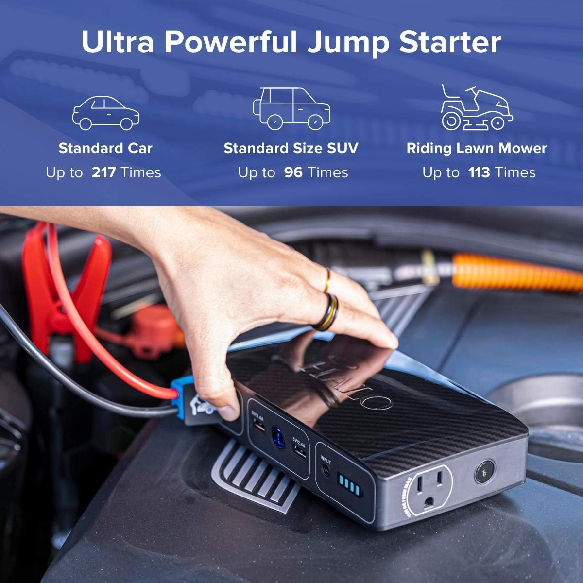 HALO Bolt – Cargador portátil de 58,830 mWh para teléfono y laptop, arrancador de automóvil con salida de corriente alterna y cargador de automóvil