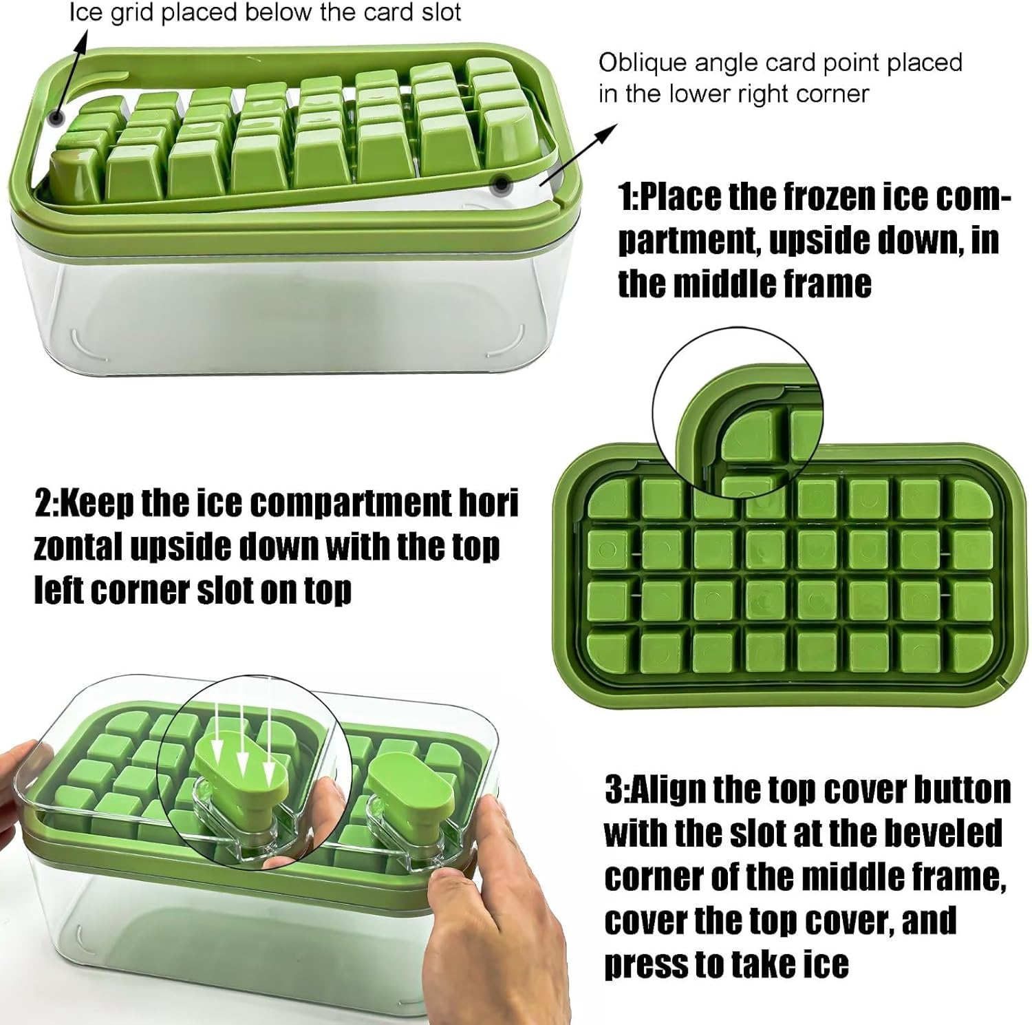 Bandeja para cubitos de hielo con tapa y contenedor para congelador, bandeja para cubitos de hielo de 64 cubos, apilable, de fácil liberación,