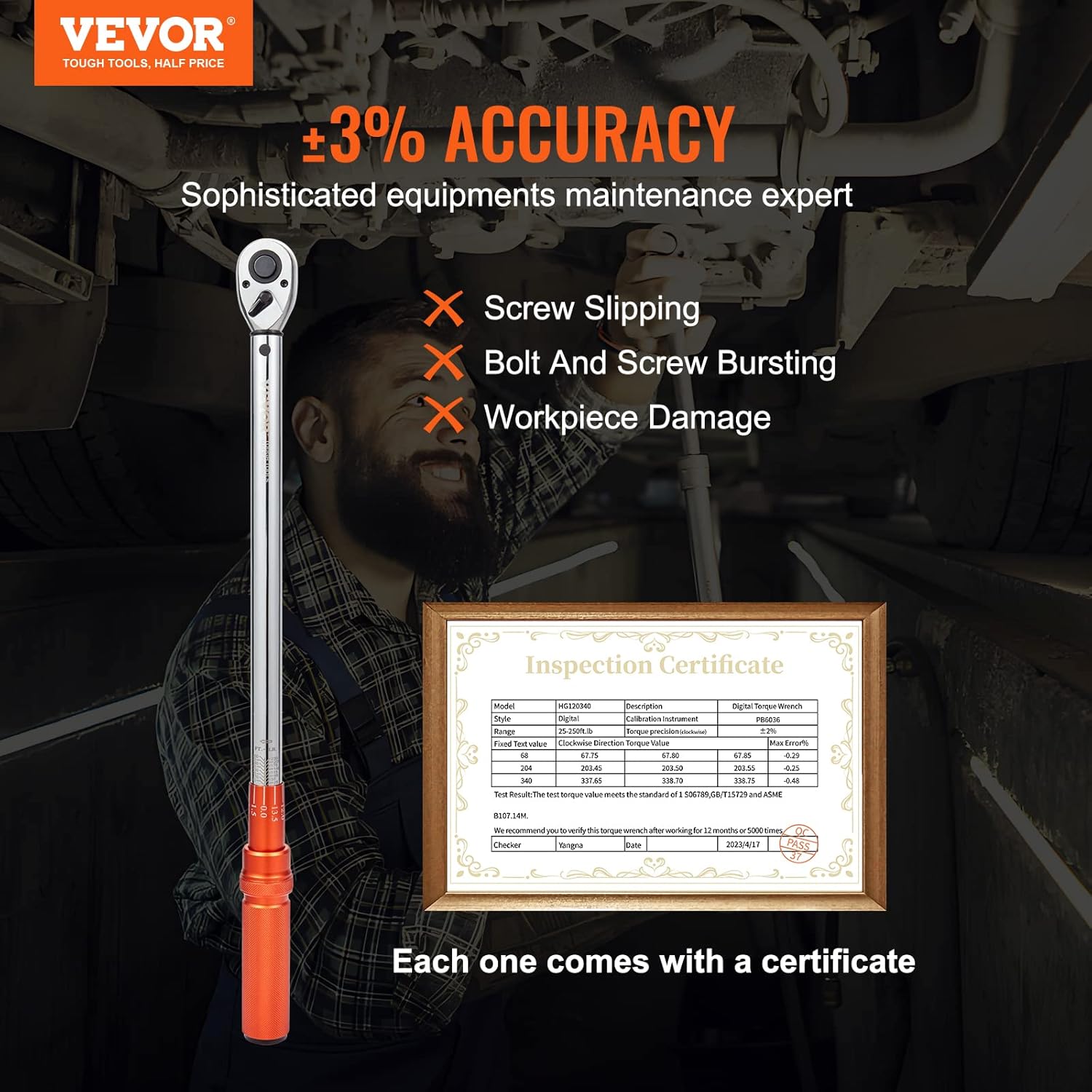 VEVOR Llave dinamométrica, llave dinamométrica de clic de 12 pulgada 20-250ft.lb34-340n.m, juego de llaves dinamométricas ajustables de doble