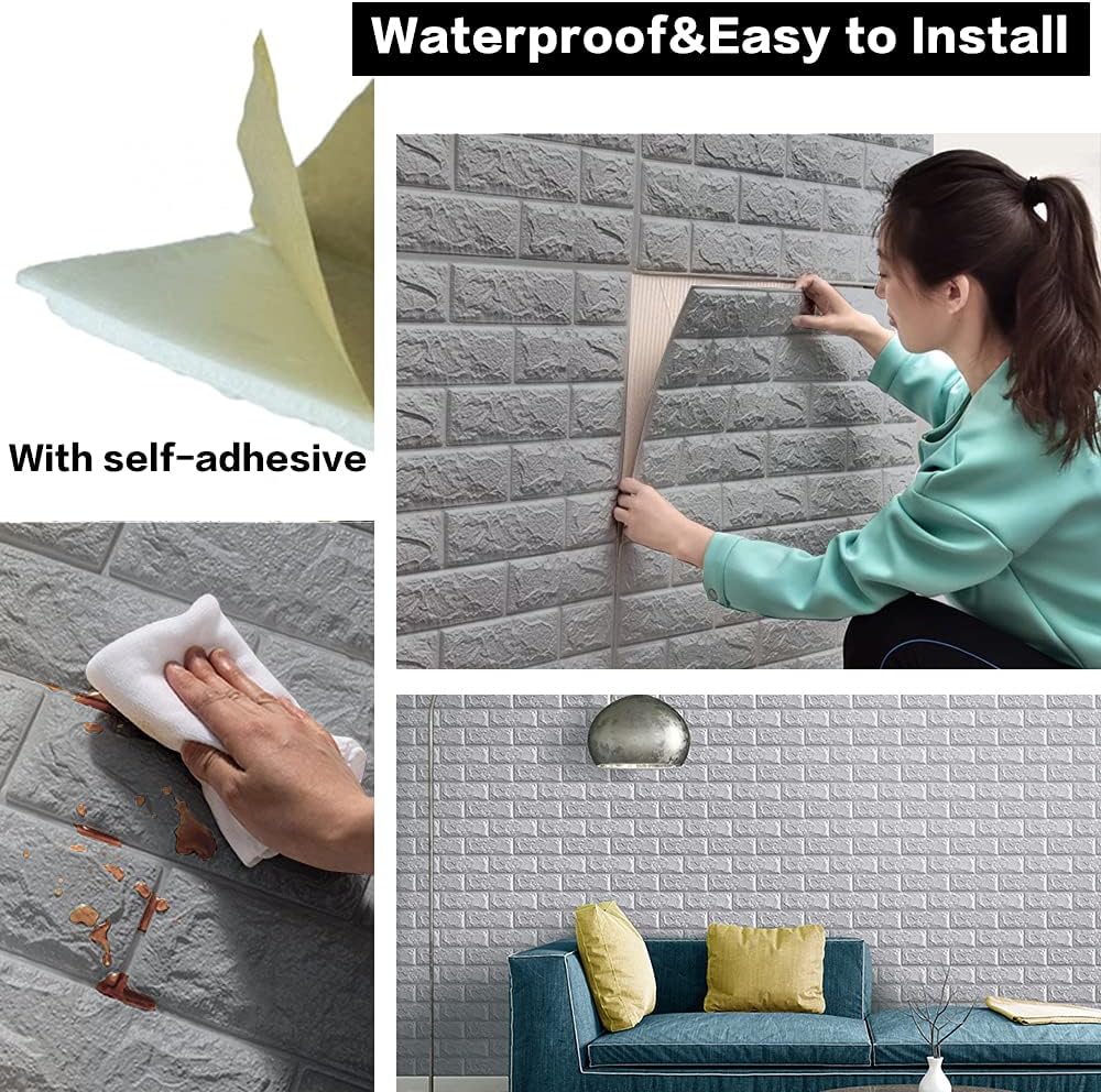 20 paneles de pared 3D plateados, cobertura de 29 pies cuadrados, adhesivo imprimible con paneles de pared de espuma de polietileno autoadhesivos