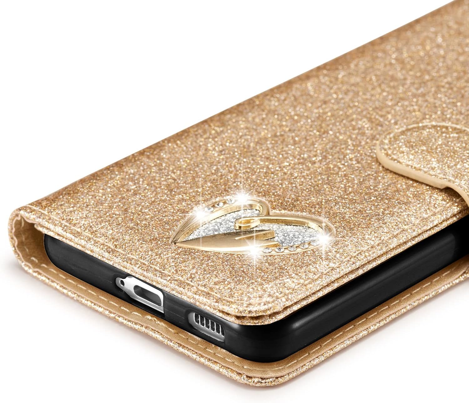 QLTYPRI Funda tipo cartera para Samsung Galaxy S22 Ultra con purpurina brillante con tapa y ranuras para tarjetas, cierre magnético, correa de