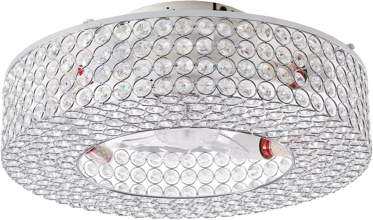 MeZeYo Modernos ventiladores de techo de cristal cerrados de lujo de 19.6 pulgadas con luces enjauladas, iluminación y ventiladores de techo,