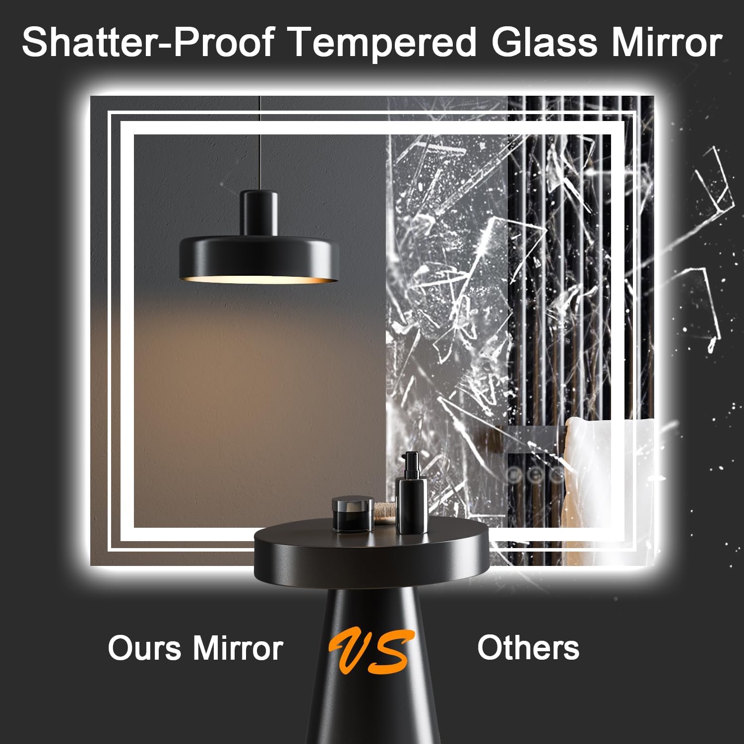 Snowdool Espejo de baño LED de 60 x 40 pulgadas, espejo de baño antiniebla con luces, regulable continuo, espejo de tocador iluminado de 3 colores,